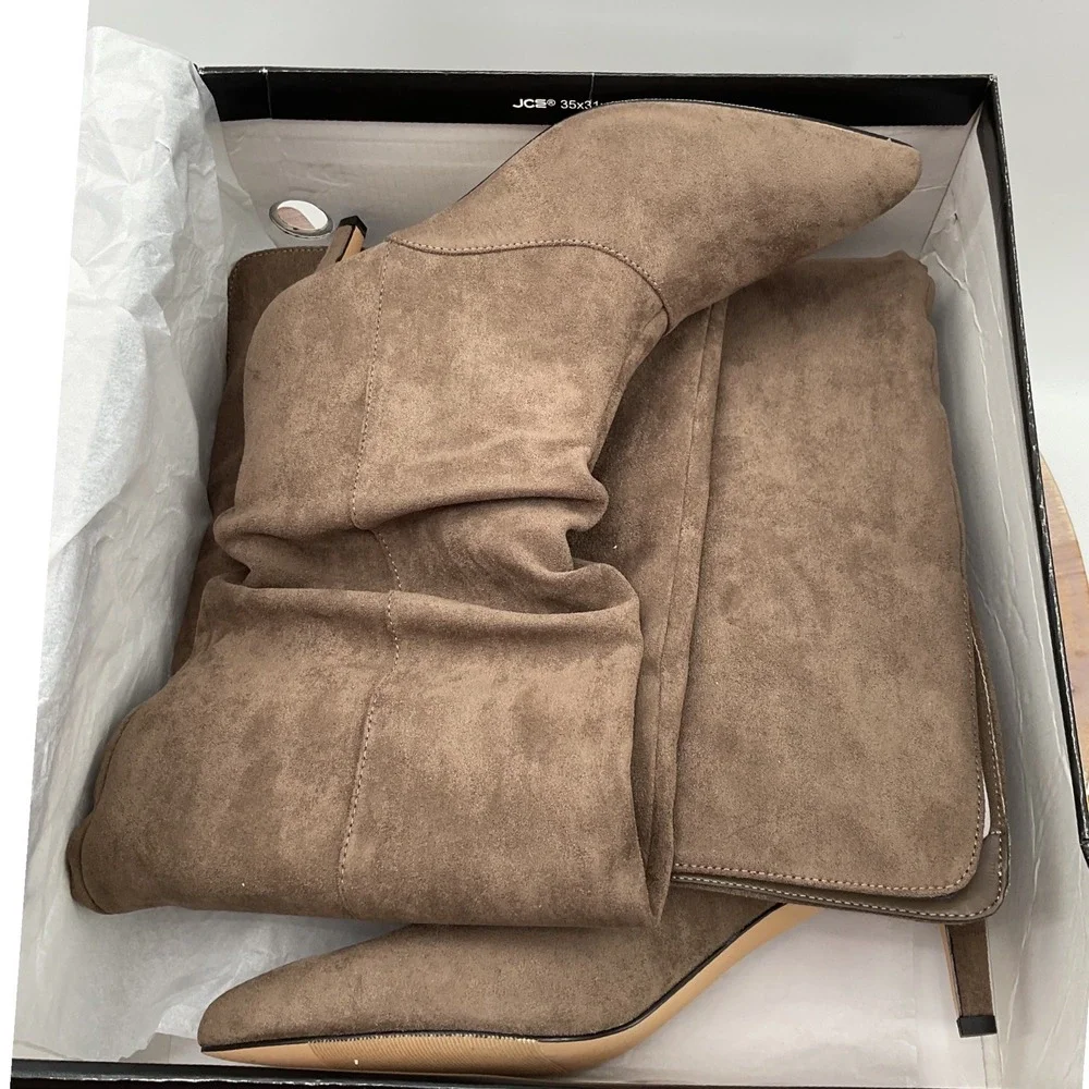 Madden girl Taupe Faux Suede Slouchy Over The Knee Pointed Toe Stiletto Boots